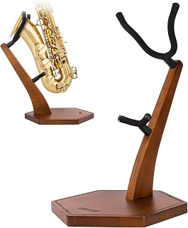 STRICH Wooden Saxophone Stand Display For Alto Tenor Sax, Handmade Solid Wood Floor Stand Holder Colour Walnut, Weighted Heavy Base (FH-4, Sax)