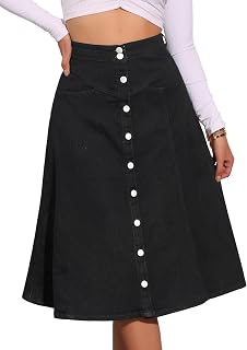 Allegra K Womens' Denim Skirt A Line Button Down Midi Jean Skirts