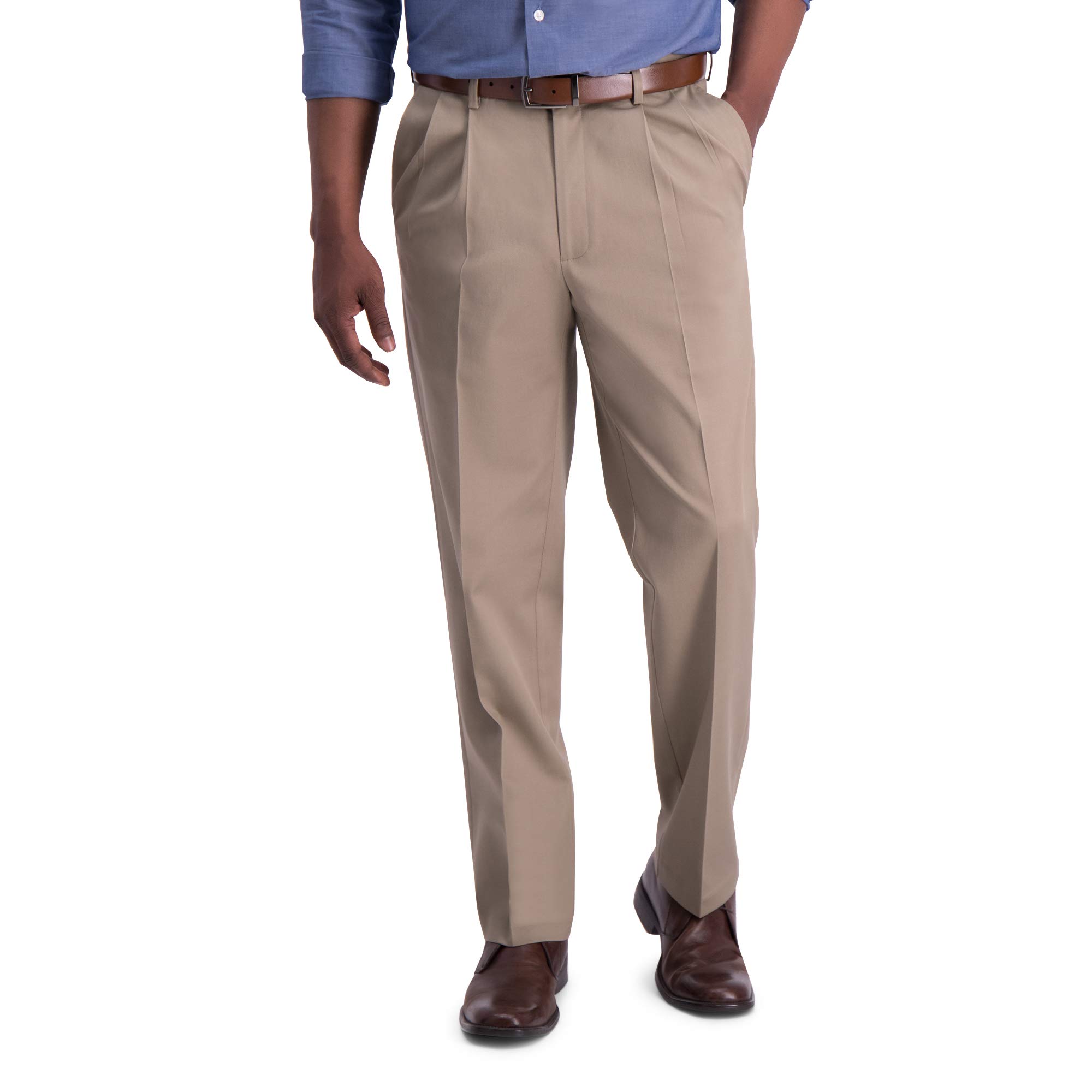 Haggar Men’s Classic Fit Iron Free Premium Khaki Pleated Pant