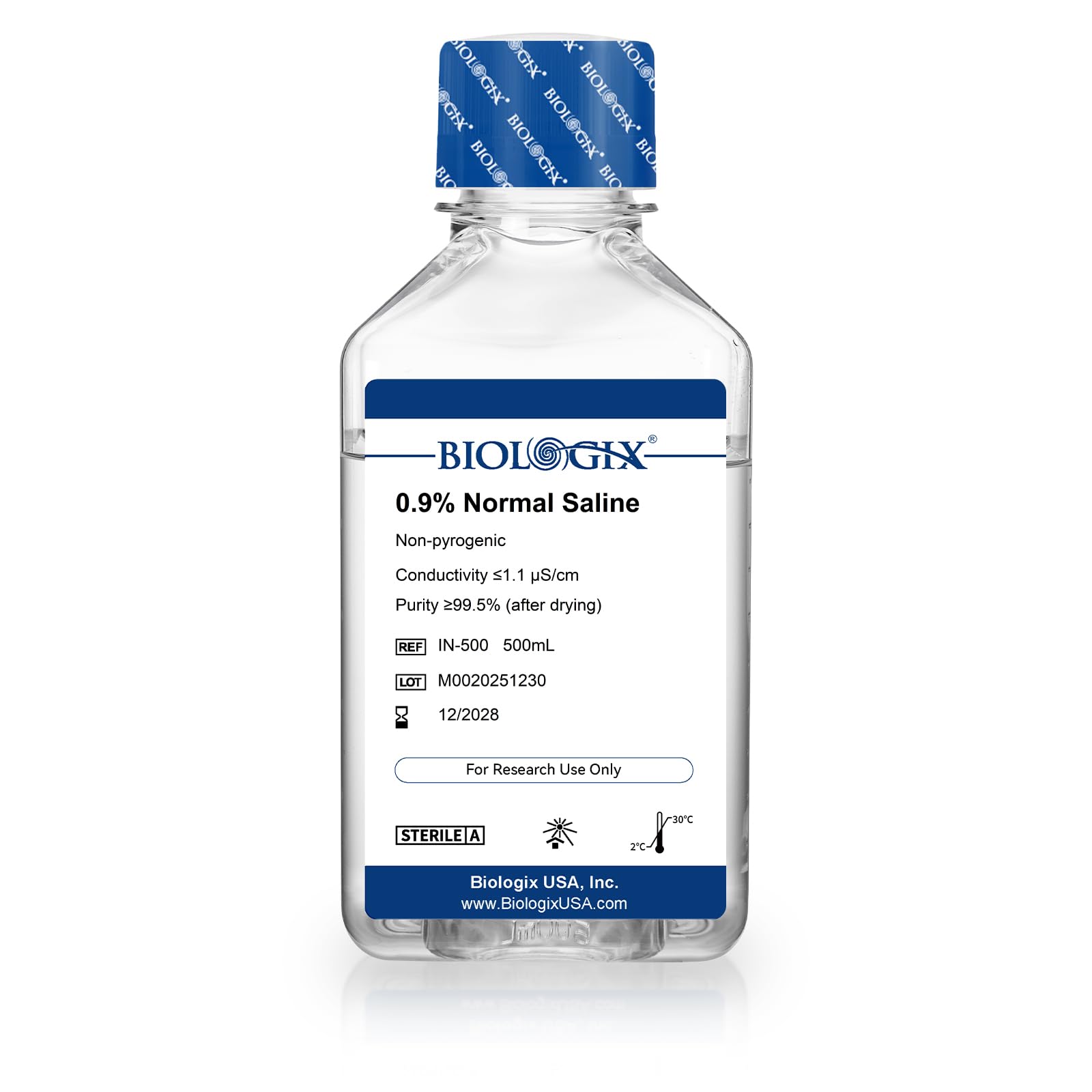 CryoKing 0.9% Normal Saline Solution, Sterile Sodium Chloride, 500mL | 0.1 Micro
