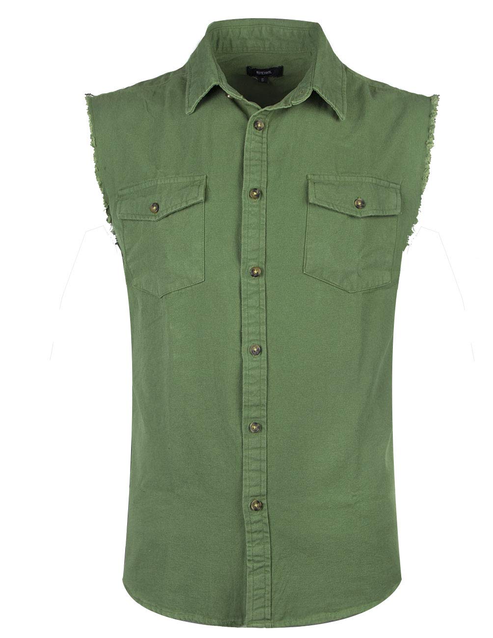 Men's Sleeveless Denim/Cotton Western Shirt Biker Vest 2 Front Pockets