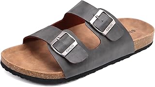 ONCAI Men's Sandals, Leather Summer Outdoor Sandals Open Toe Sandals for Adults Clogs with Adjustable Metal Strap