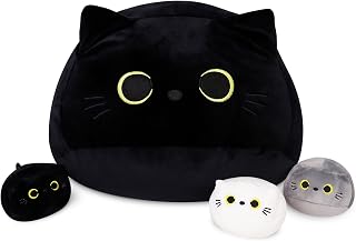 WeBingo Black Cat Plush Toy 4PK, 16'' Giant Cat Stuffed Animal Plushies Pillow with 3 Babies for Girl Boy Kid Adult, Large Big Soft Gift for Birthday Christmas Valentine's Day Home Decor