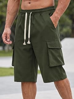 Mens Cargo Shorts Drawstring Waist Relaxed Fit Stretch Pockets Outdoor Work
