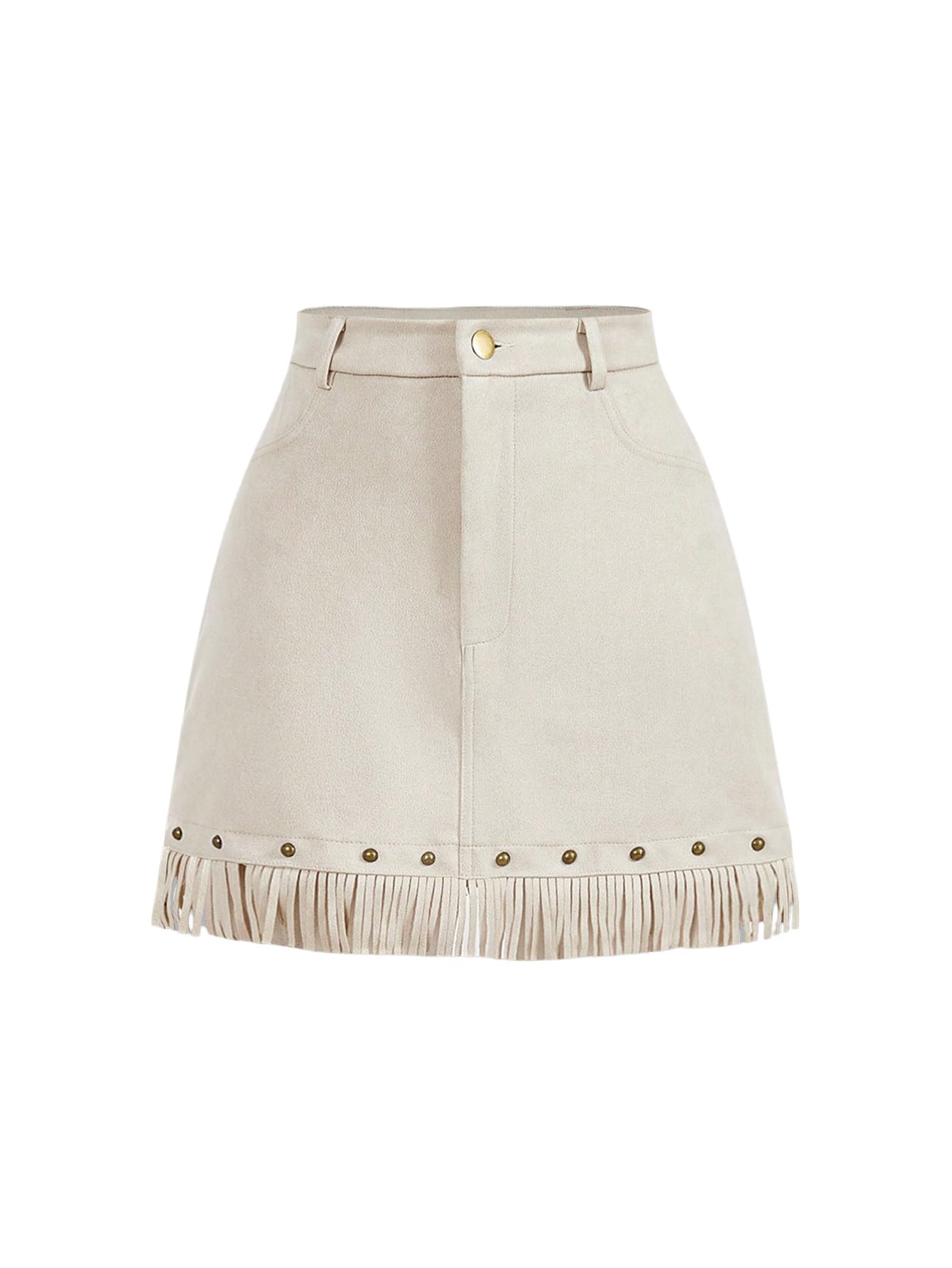 WDIRARA Womens Faux Suede Tassel Skirts High Waisted A-Line Mini Short Skirts