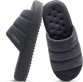 KuaiLu Men's Slippers Fashion Quilted Cotton Blend Fabric Sandals Cozy Memory Foam Indoor Outdoor Slippers Home Shoes with Lightweight and Soft Hard Rubber Sole