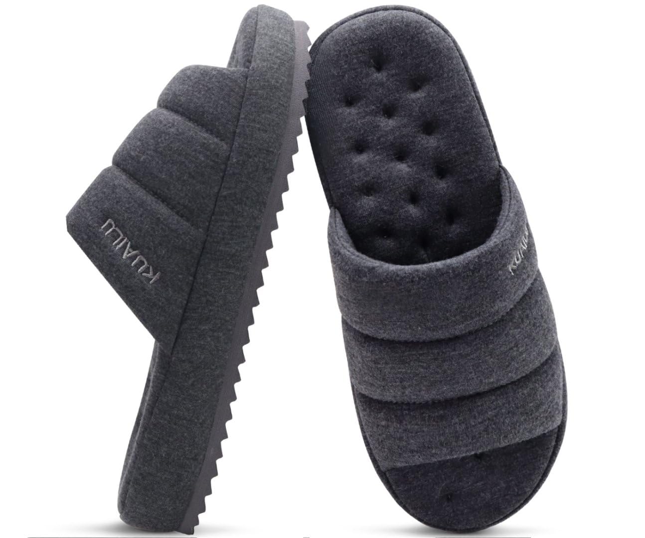 KuaiLu Men's Slippers Fashion Quilted Cotton Blend Fabric Sandals Cozy Memory Fo
