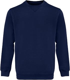 WORK IDEA Men's Fleece Sweatshirt Crew Neck Work Jumper Cotton Long Sleeve with Ribbed Cuffs on Collar Sleeves and Hem Machine Washable