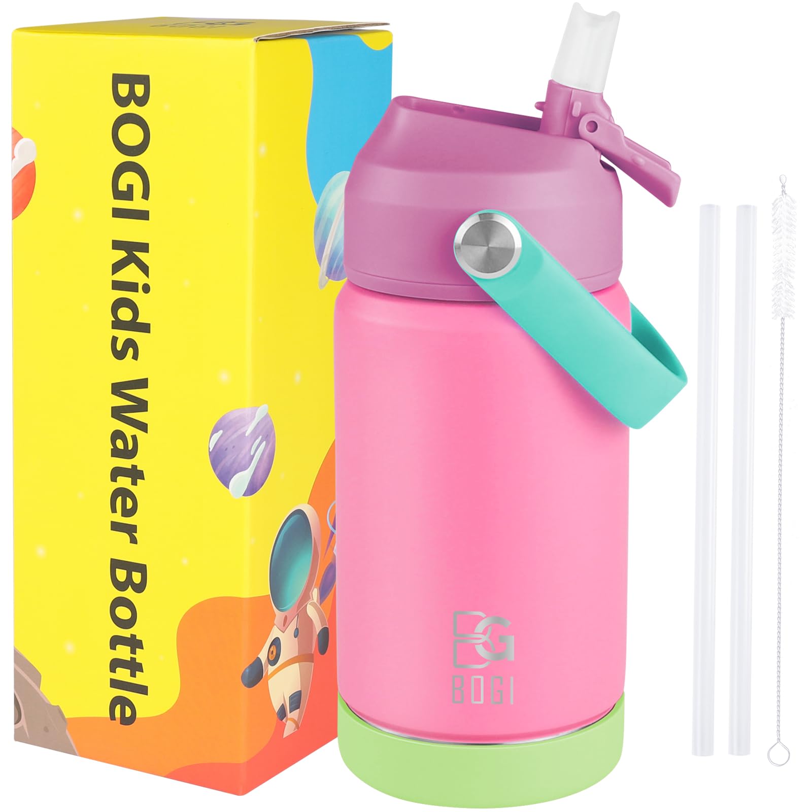 BOGI Metal Water Bottle with Straw, 350ml Stainless Steel Water Bottle for Schoo
