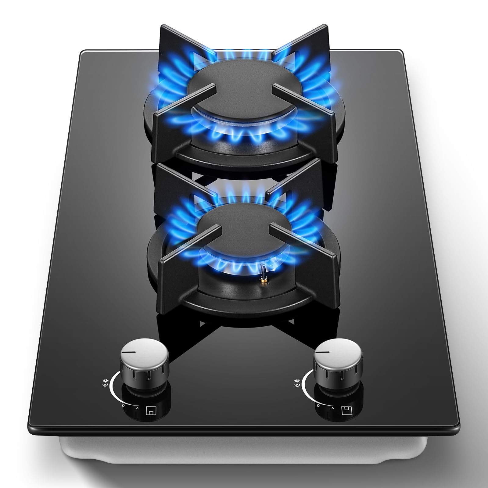 12 Inch Gas Cooktop, 2 Burner Gas Stove, Black Tempered Glass | ETL Certified, L
