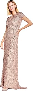 Adrianna Papell Women's Short-Sleeve All Over Sequin Gown Special Occasion Dress