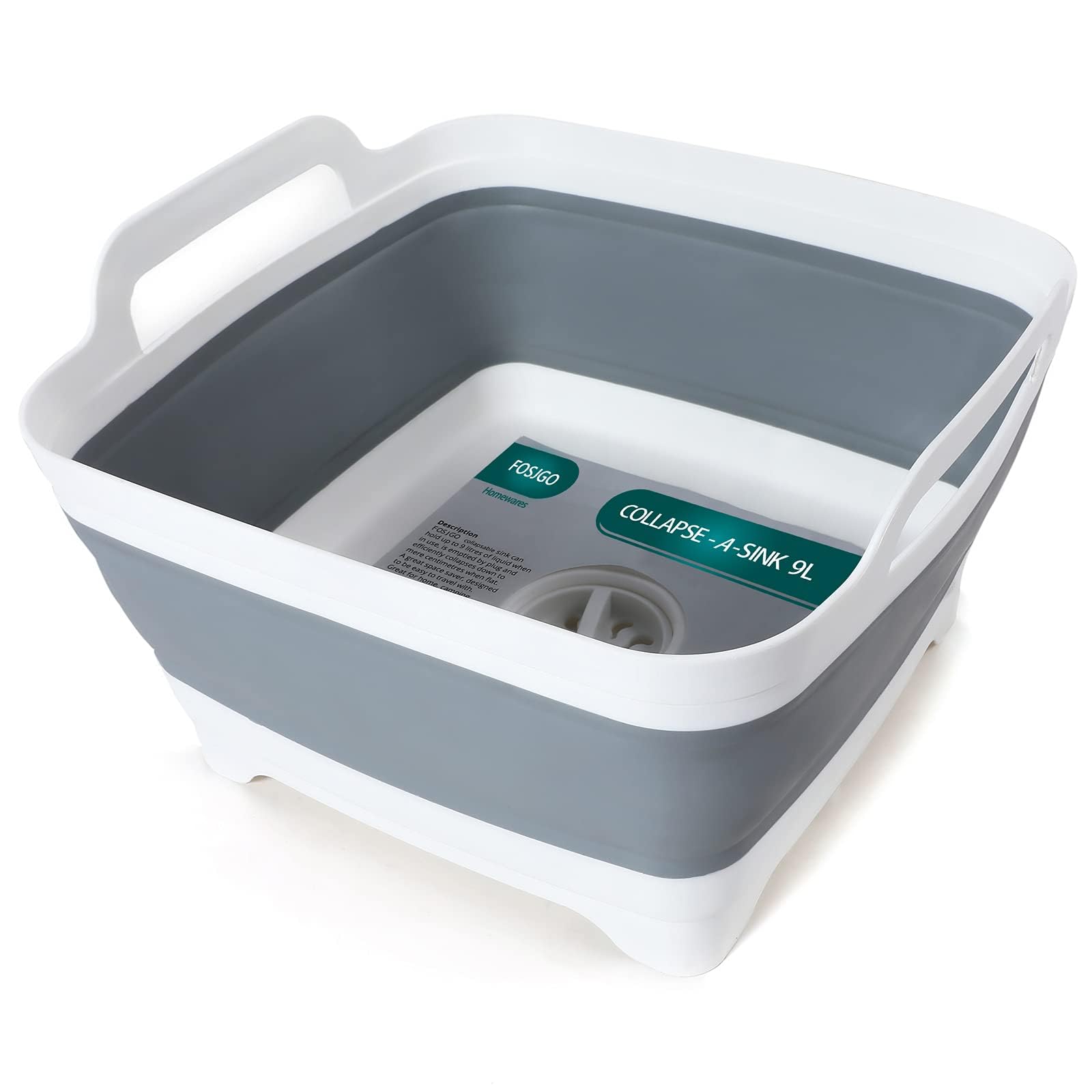 FOSJGO Collapsible Dish Basin with Drain Plug, Foldable Sink, 2.4 Gal (9L) | Spa