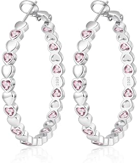 OOOPEL Large Gold/Silver Plated Hoop Earrings for Womens CZ Heart Design