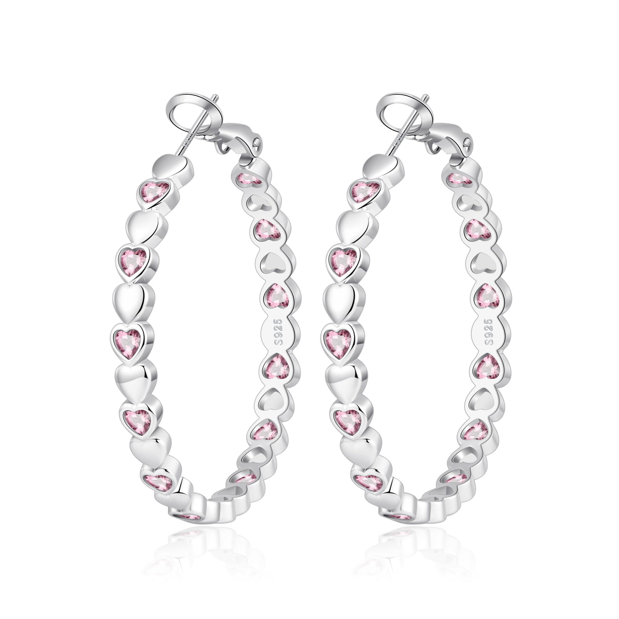 OOOPEL Large Gold/Silver Plated Hoop Earrings for Womens CZ Heart Design
