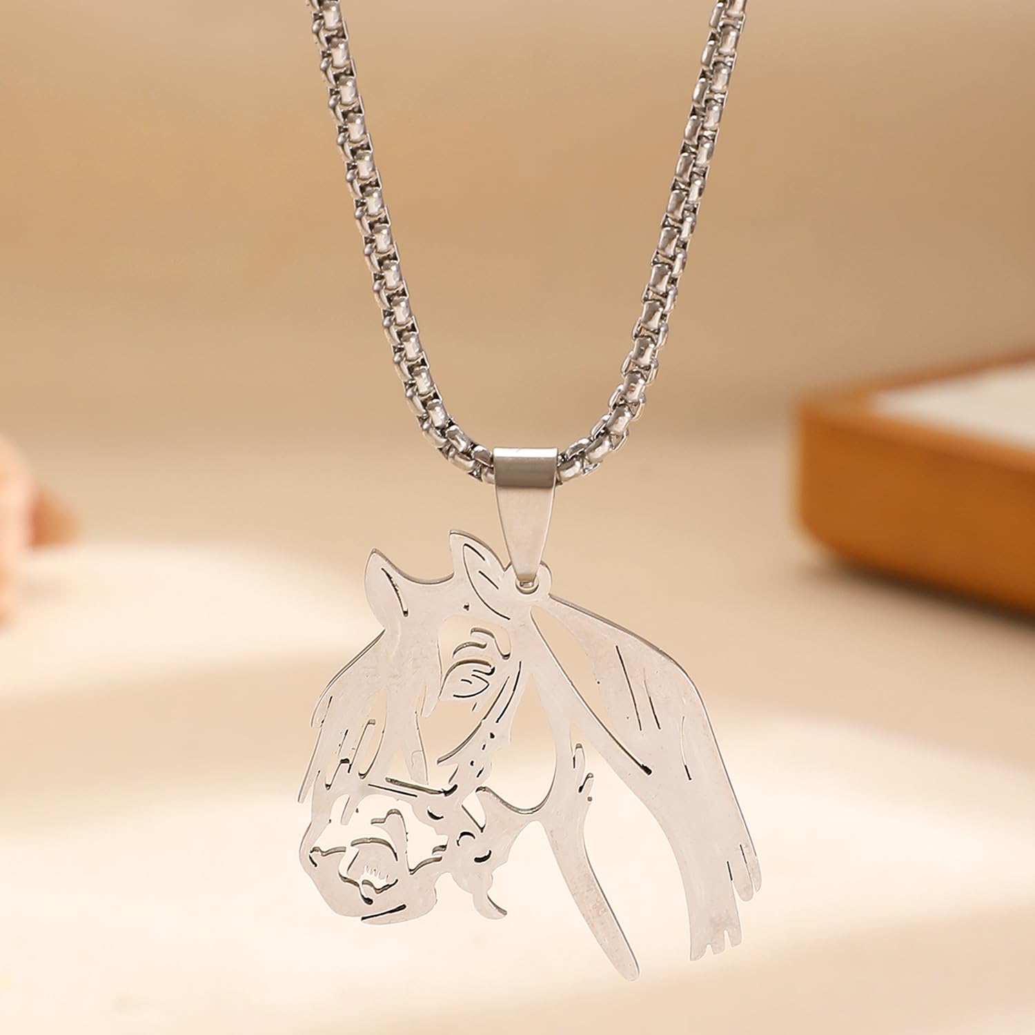 Horse Head Pendant Necklace for Women Men Stainless Steel Animal Chain Necklace 