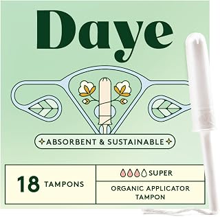 Daye Organic Tampons Super | 18ct | Pesticide & Metal Tested, 100% Organic Cotton for Heavy Flow | No-Shed Sleeve, Sugarcane Applicator