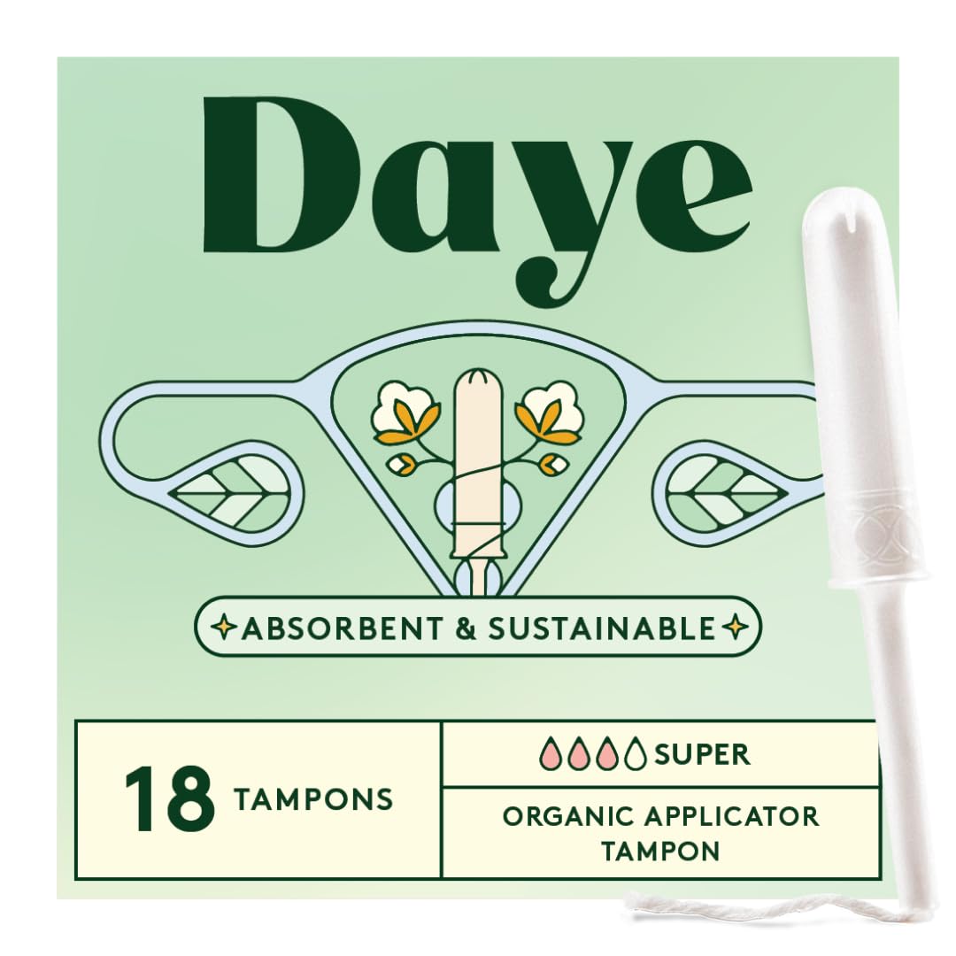 Daye Organic Tampons Super | 18ct | Pesticide & Metal Tested, 100% Organic Cotto
