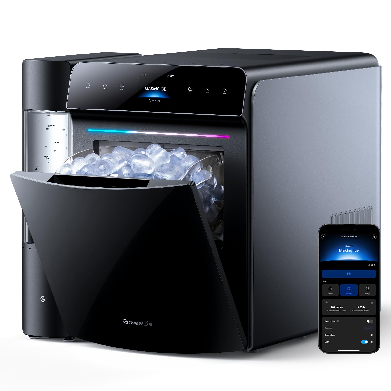 GoveeLife Smart Countertop Ice Maker 2 Pro, 3 Mins 9 Ice Cubes with 3 Sizes | 47
