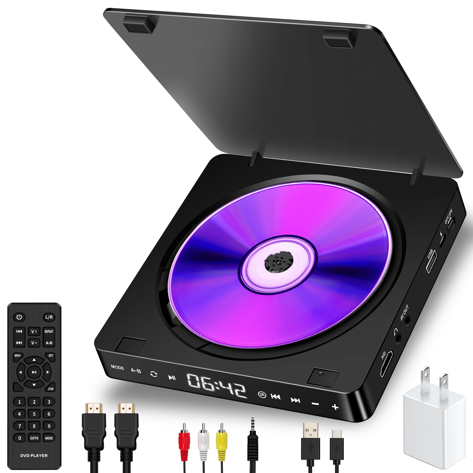 DVD Player, DVD Players for TV, All Region Free Compact DVD Player, Microphone J