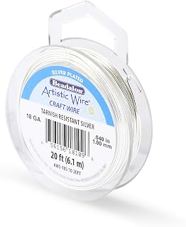 Artistic Wire, 18 Gauge Silver Plated Tarnish Resistant Colored Copper Craft Wire, Tarnish Resistant Silver, 20 ft