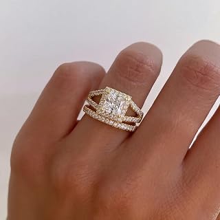 Lightweight Luxury Micro Inlay Square Ring Set for Men Women Fine Jewelry Daily Dating Prom Party Decoration