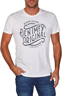 DENIMFY T-Shirt Men's Cotton Regular Fit DFNuri Crew Neck Short Sleeve Summer Tee Shirt Logo Print Black Grey Blue Green Red White Navy S M L XL XXL 3XL 4XL 5XL