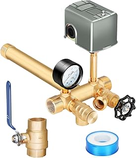Miumoon 1"x 11" Well Pressure Tank Tee Kit with 40-60Psi Pressure Switch | Ball Valve, 100 Psi Pressure Gauge, Relief Valve, Drain Valve, Well Tank Tee Kit for Pressure Tank with Diameters Up to 16"