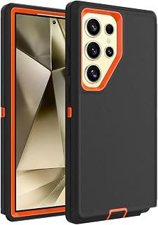 for Samsung Galaxy S25 Ultra Case, Heavy-Duty Tough Rugged Shockproof Drop Protective Cover, Black+Orange