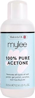Mylee 100% Pure Acetone (300ml) - Gel Nail Polish Remover | Maximum Strength Professional Soak-Off for UV/LED Acrylics Nail Tips & Glue - Made in the UK