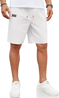 Coofandy Pantalones Cortos Casuales de Lino para Hombre, Cintura elástica, cordón, Ajuste Holgado, Verano, Playa, Vacaciones, Pantalones Cortos con Bolsillos