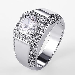 Cubic Zirconia Inlaid Rings for Men Silver Color Jewelry Wedding Band