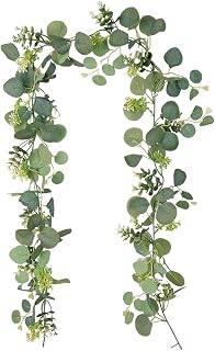 Artificial Eucalyptus Garland 180cm Green Spring Flower Garland Decorative Vine Garland Silver Dollar Fake Eucalyptus Leaves for Table Home Wedding Shelf