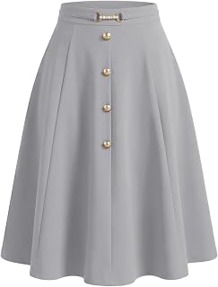 Allegra K A-Line Midi Pleated Skirt for Women's Vintage Work High Waist Flare Business Skirts