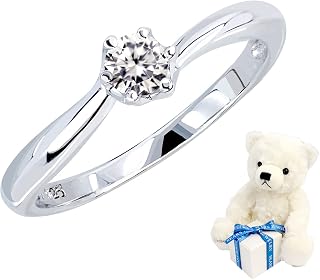 Sears g-56-tdt-01 Proposal Ring, Silver Ring with Single Cubic Zirconia and Teddy Bear, Silver, Cubic Zirconia