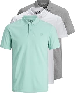 Jack & Jones 12171776 Pack of 3 Men's Polo Shirts Slim Fit Short Sleeve Black White Blue Grey XS S M L XL XXL