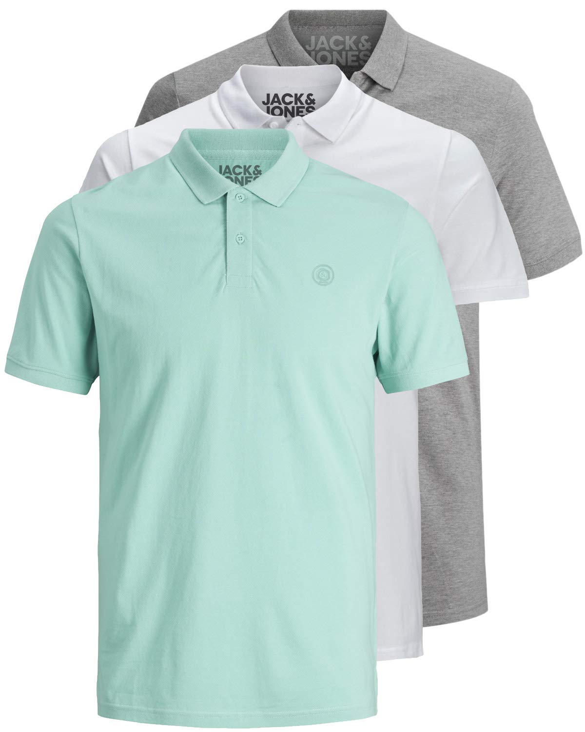 Jack & Jones 12171776 Pack of 3 Men's Polo Shirts Slim Fit Short Sleeve Black Wh
