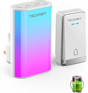 TECKNET Wireless Doorbell, No Battery Required Self-Powered Doorbell IP65 Waterproof, Wall Plug in Door Bells, Cordless Chime Kit at 1300 feet Range with 60 Chimes, 5 Level Volume and RGB Light