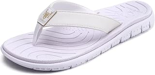 KuaiLu Women's Summer Flip Flops Support Bow Leather Beach Sea