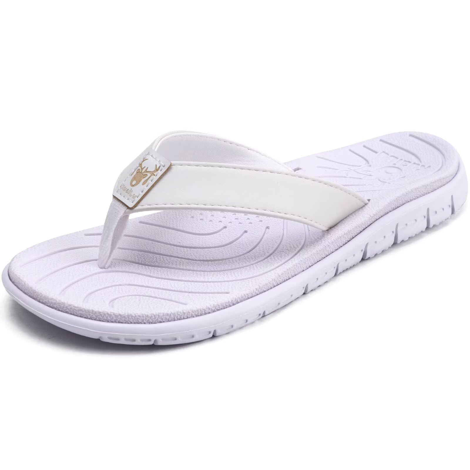 KuaiLu Women's Summer Flip Flops Support Bow Leather Beach Sea