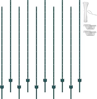 VEVOR Fence Post 7 ft 10 Pack U-Channel Metal Fence Stakes Green | For Garden Yard, Lawn, Farms & Outdoor Wire Fencing, 2 mm Thick Q235 Carbon Steel with Powder-Coated, 50 Zip Ties & 20 Clips