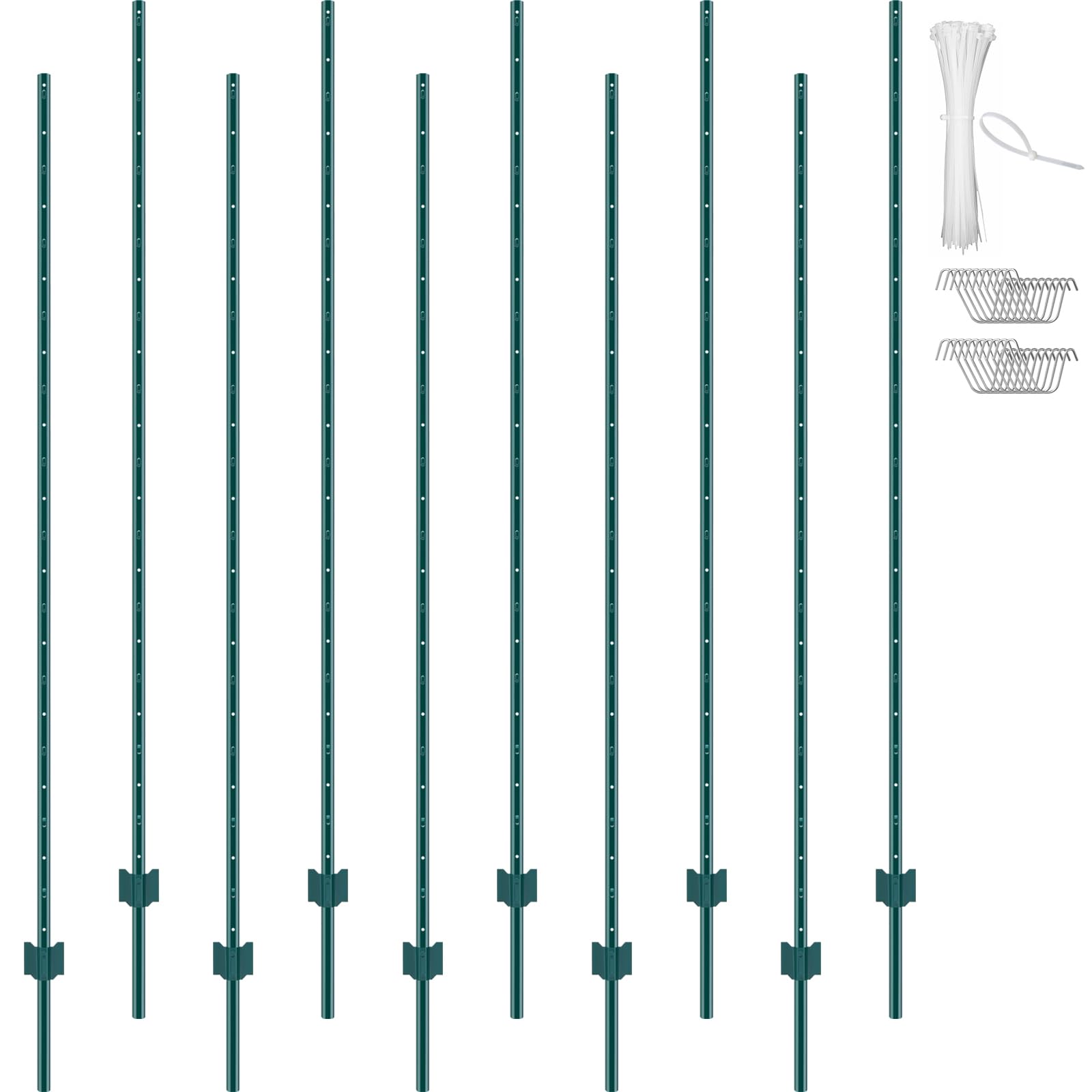 VEVOR Fence Post 7 ft 10 Pack U-Channel Metal Fence Stakes Green | For Garden Ya