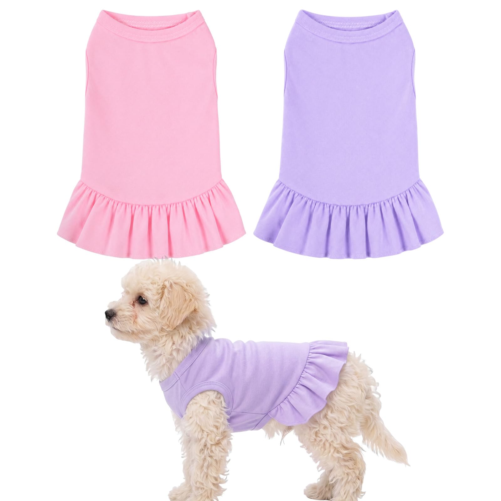 2 Pack Dog Dresses Breathable Ruffle Design Skirt Chihuahua Girl Dog Clothes for