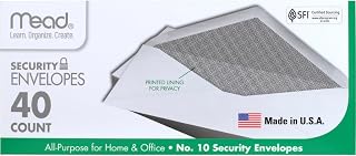 Mead #10 Envelopes, Letter Size, 4-1/8" x 9-1/2", Security Printed Lining for Privacy, Gummed Closure, Windowless, White All-Purpose for Home & Office Mail, 40 Count (75214)