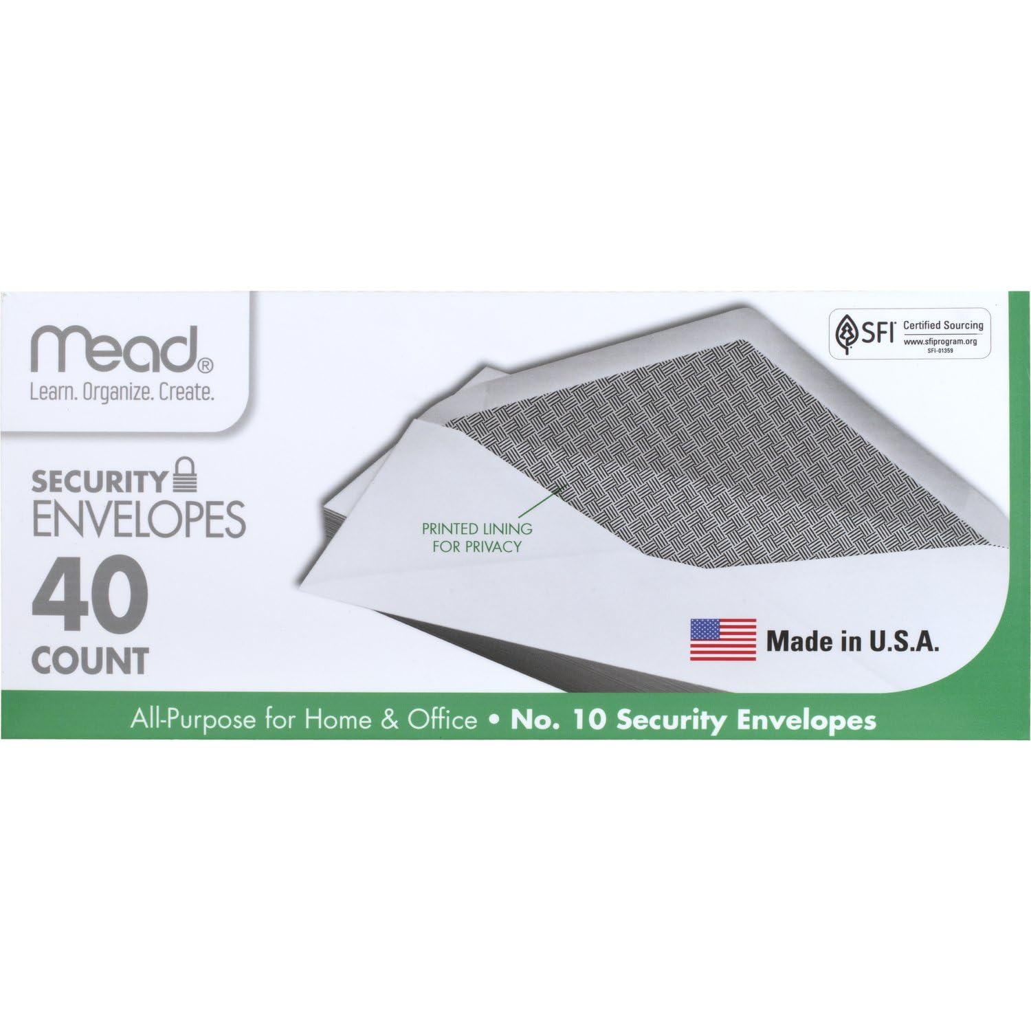 Mead #10 Envelopes, Letter Size, 4-1/8" x 9-1/2", Security Printed Lining for Pr