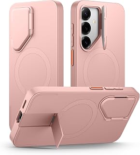 SURITCH for Samsung Galaxy S25+ Plus Phone Case, Magnetic Shockproof Protective Cover with Camera Cover & Adjustable Metal Kickstand for Galaxy S25+ Plus(2025)-Pink