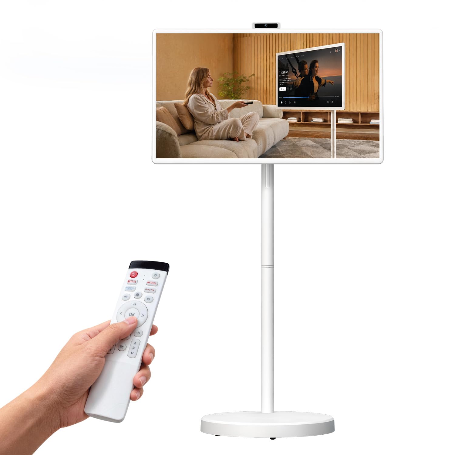 VLH 32" Smart Portable TV on Wheels,1080P Touchscreen Rolling TV Built-in 38,400