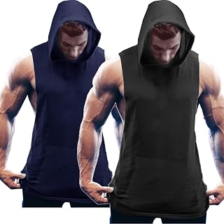 COOFANDY Men's 2 Pack Workout Hooded Tank Top Bodybuilding Muscle Cut Off Tee Sleeveless Gym Hoodie US Size: