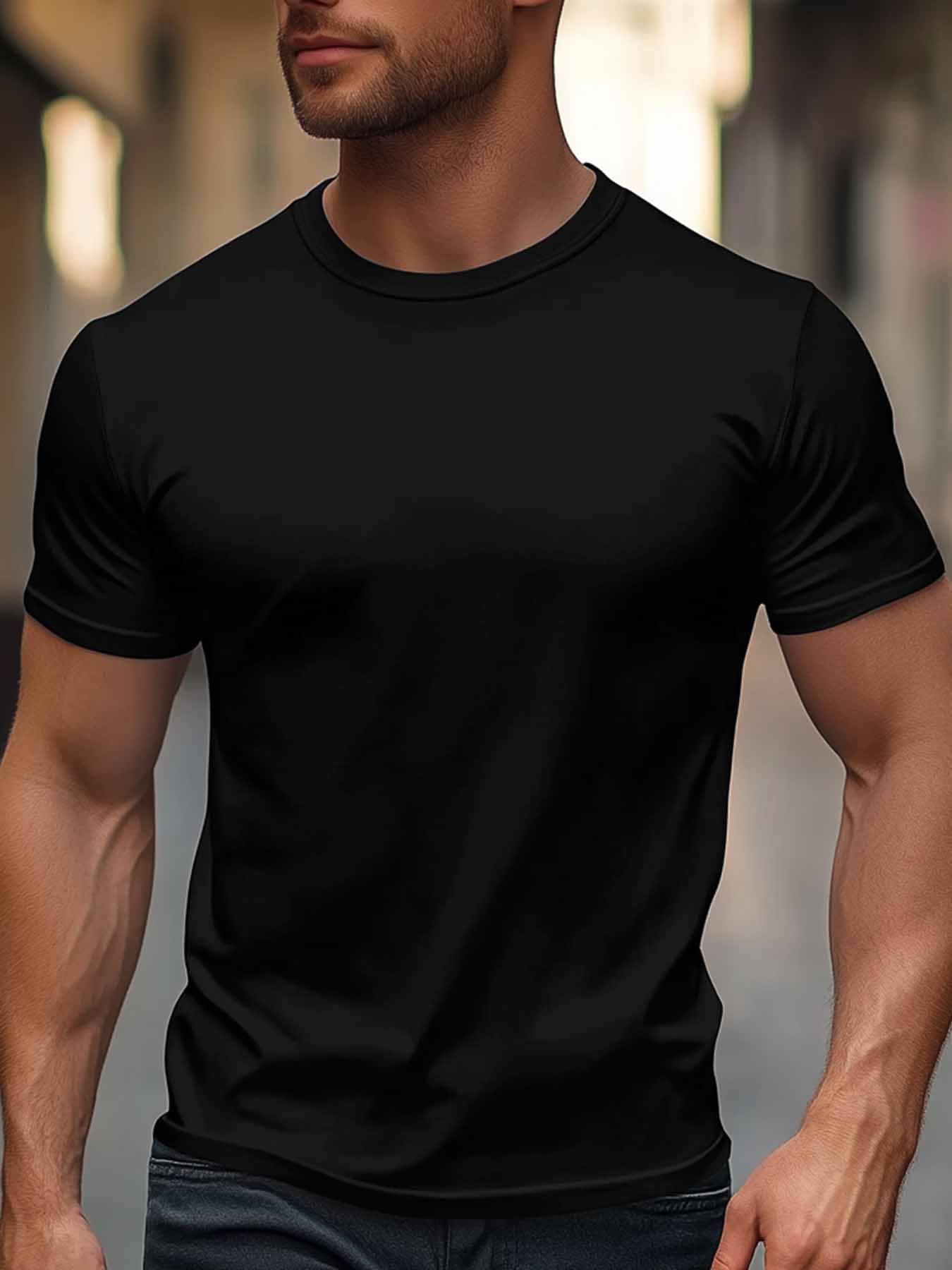 Men's Black T-Shirts Short Sleeve Round Neck Casual T-Shirt