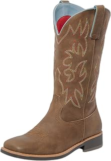 SheSole Ladies Mid Calf Western Square Toe Cowboy Boots for Women Embroidered Brown Boot