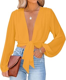 LYANER レディース ディープVネック セクシーラップ クロップトップ